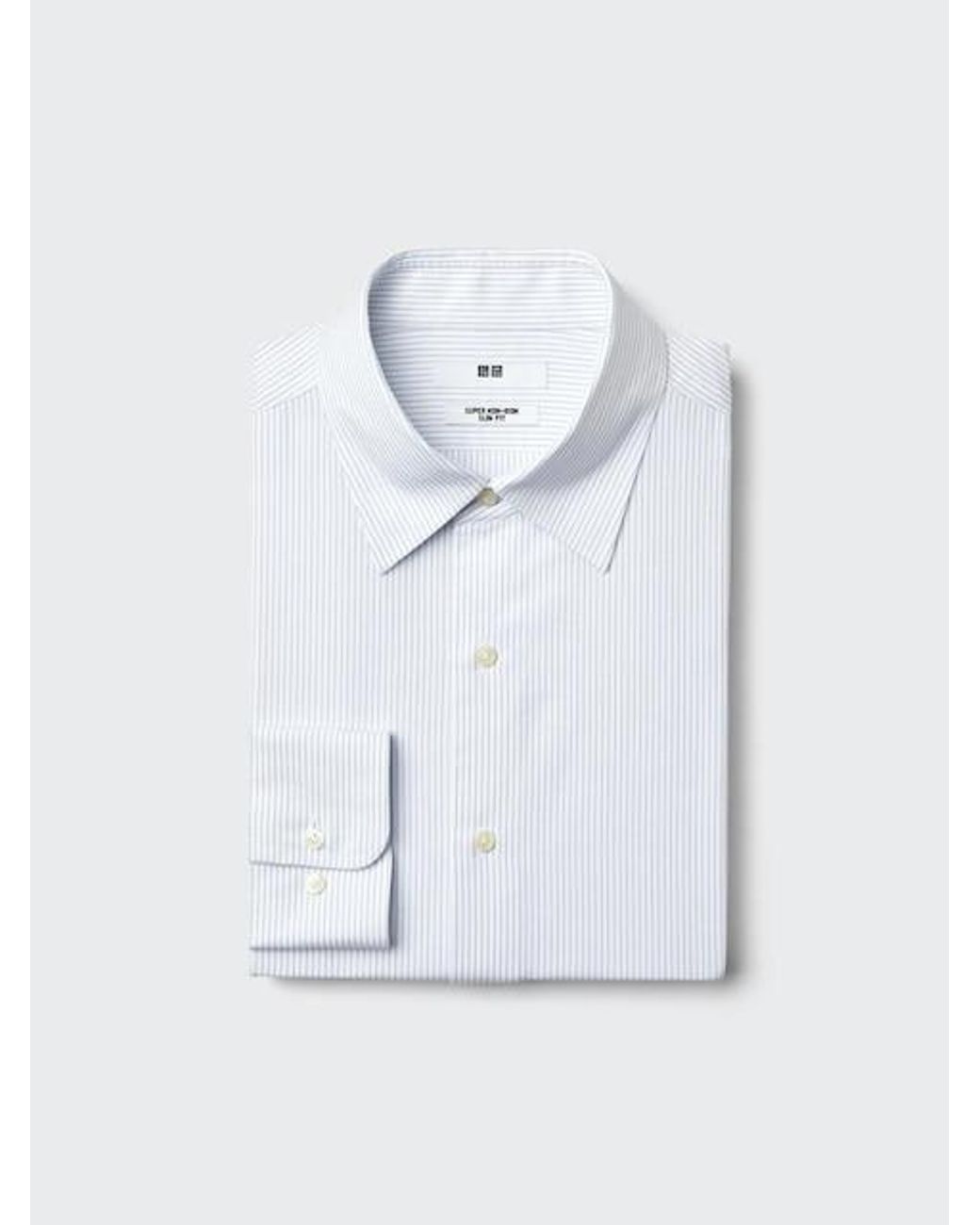 Uniqlo Blue Super Non-Iron Slim Fit Shirt (Regular Collar, Stripe) for men