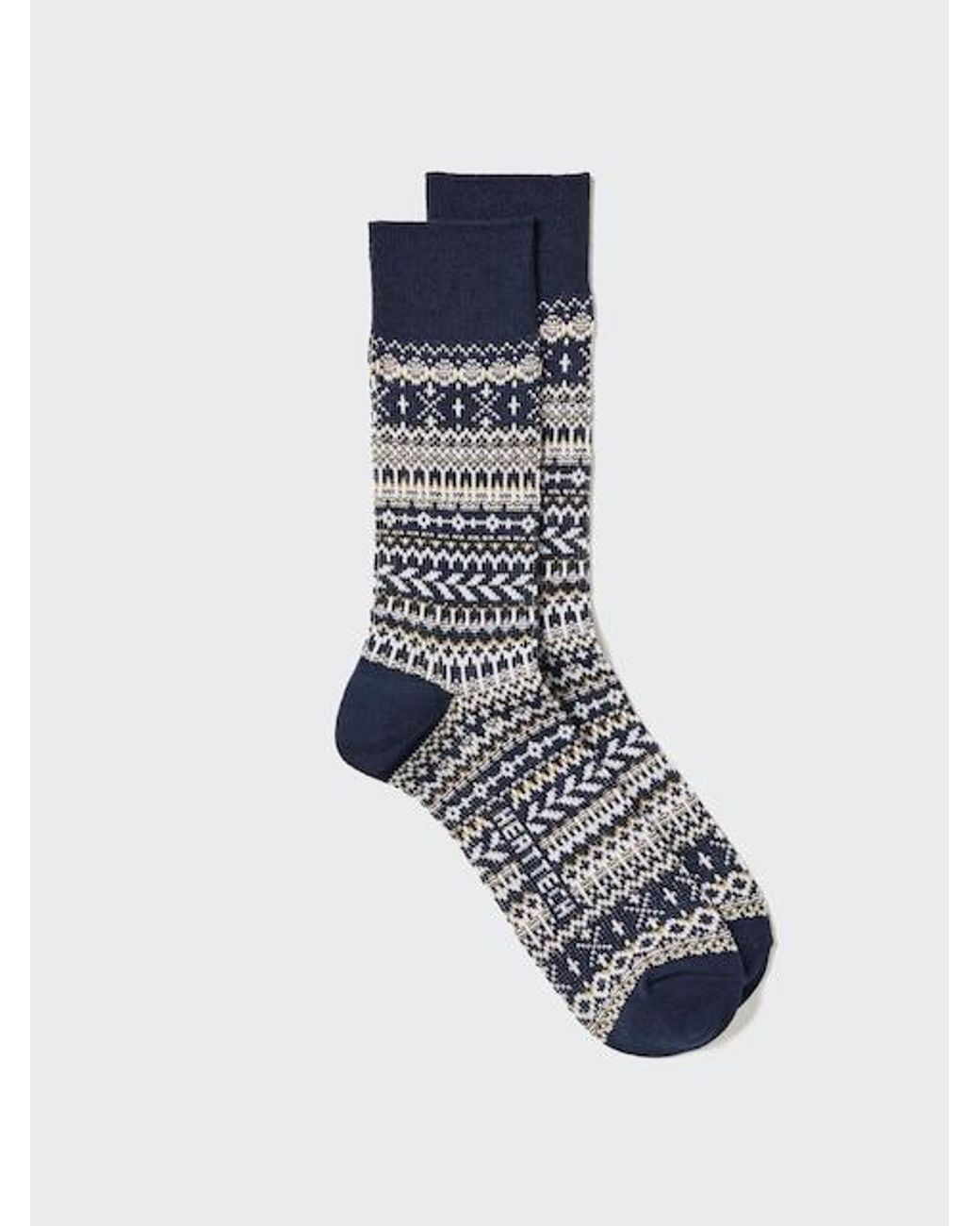 Uniqlo Blue Heattech Socks (Fair Isle) for men