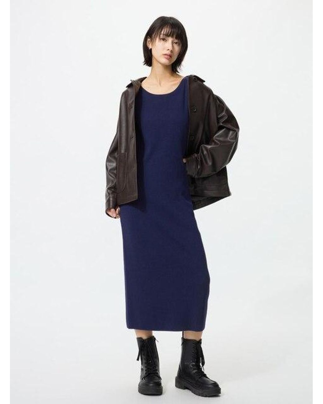Uniqlo Blue Washable Ribbed Knit Dress (Sleeveless)