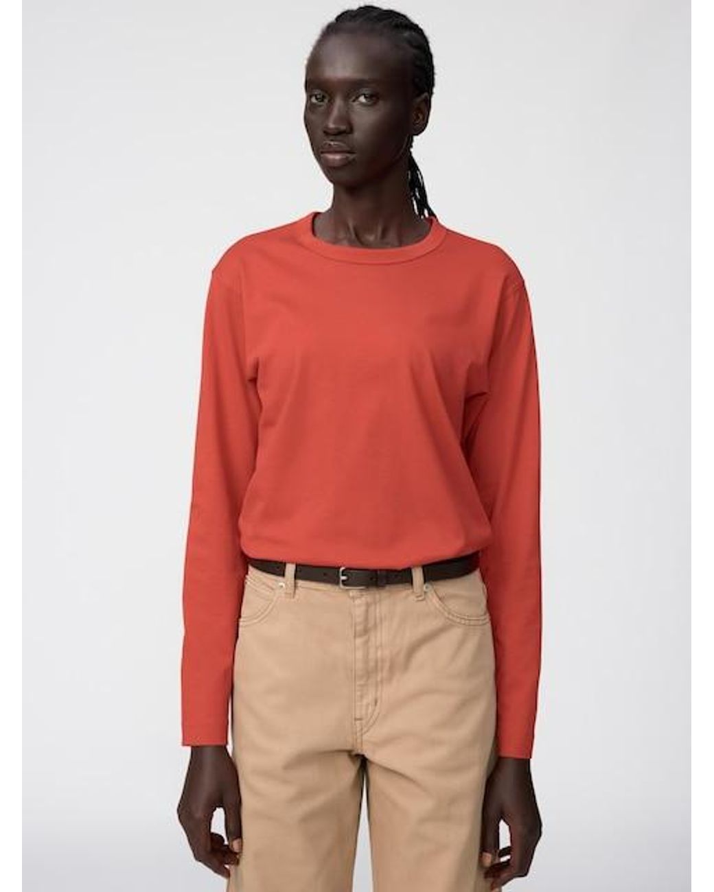 Uniqlo Red 100% Supima Cotton T-Shirt (Long Sleeve)