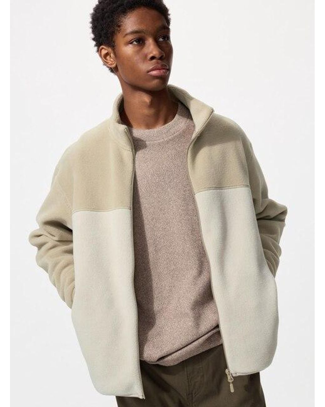 Uniqlo Natural Fleece Full-Zip Jacket (Colour Block) for men