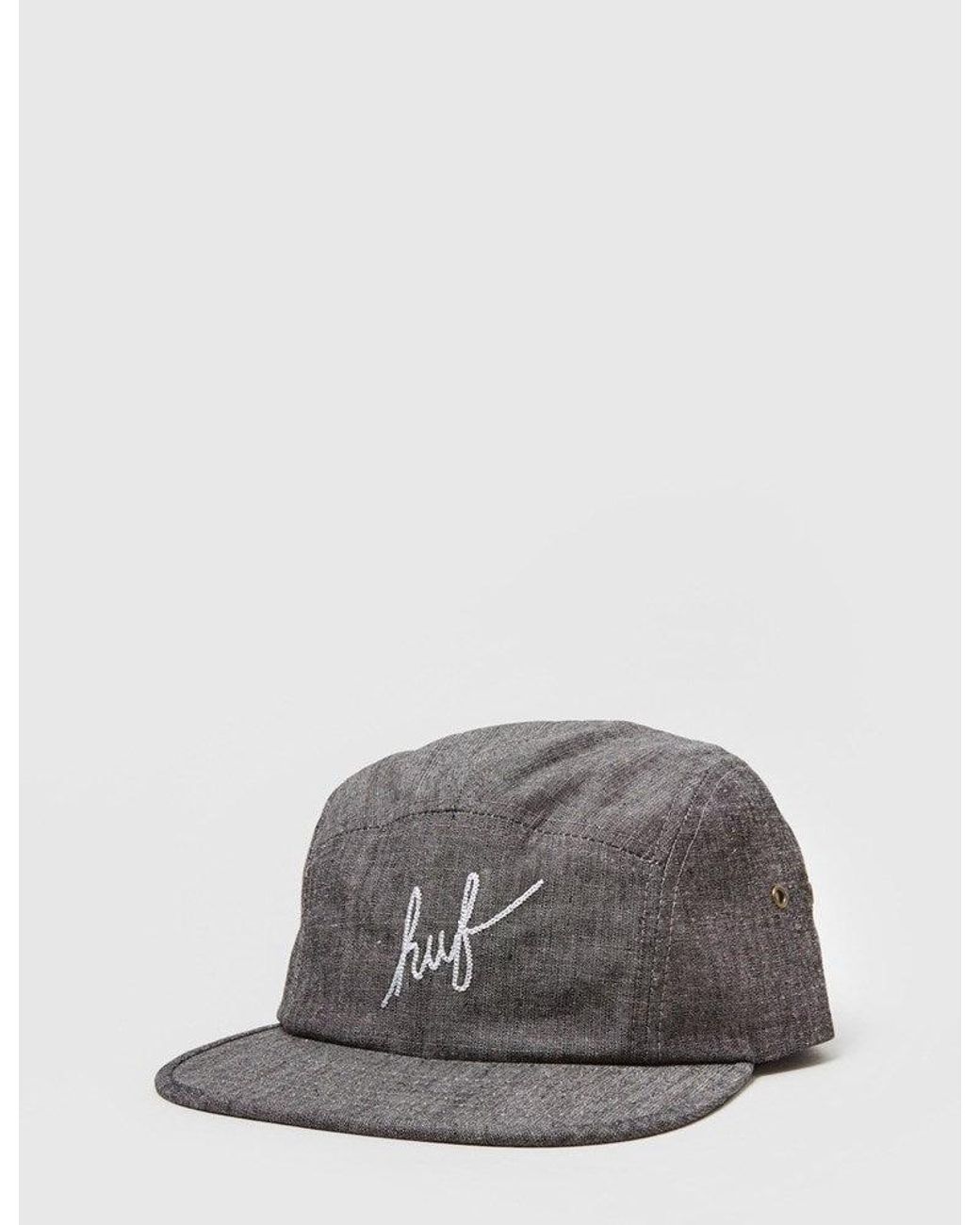 Huf Gray Crosshatch Chambray Script Volley Cap for men