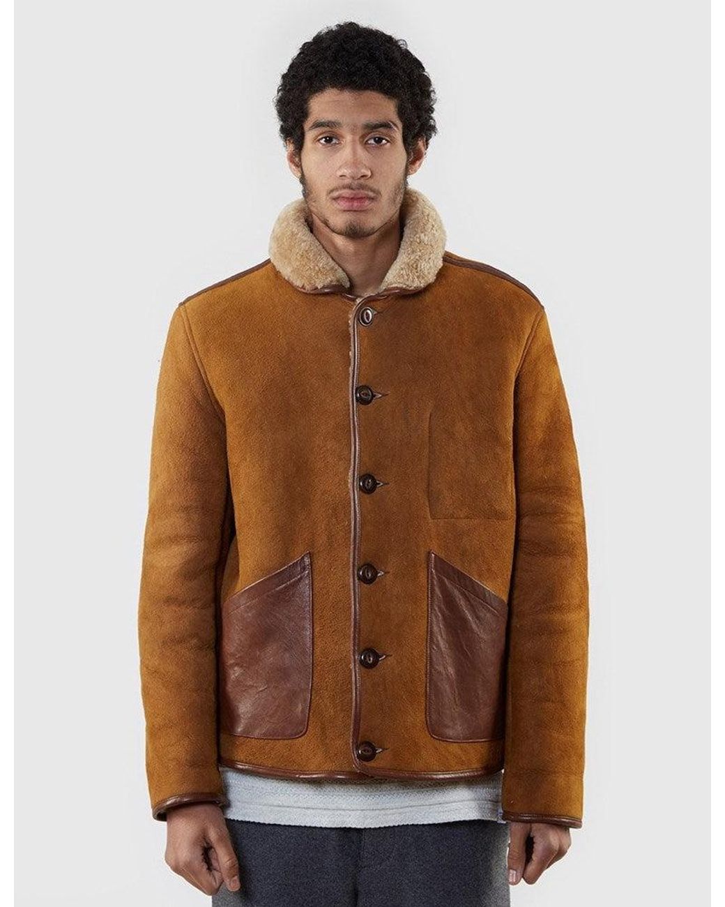 YMC Brown Brainticket Sheepskin Coat for men
