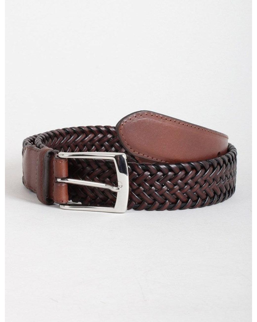 Dents Brown Plaited Leather Belt for men