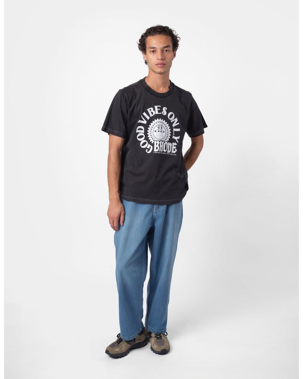 BHODE Black Good Vibes Pigment Dyed T-Shirt for men