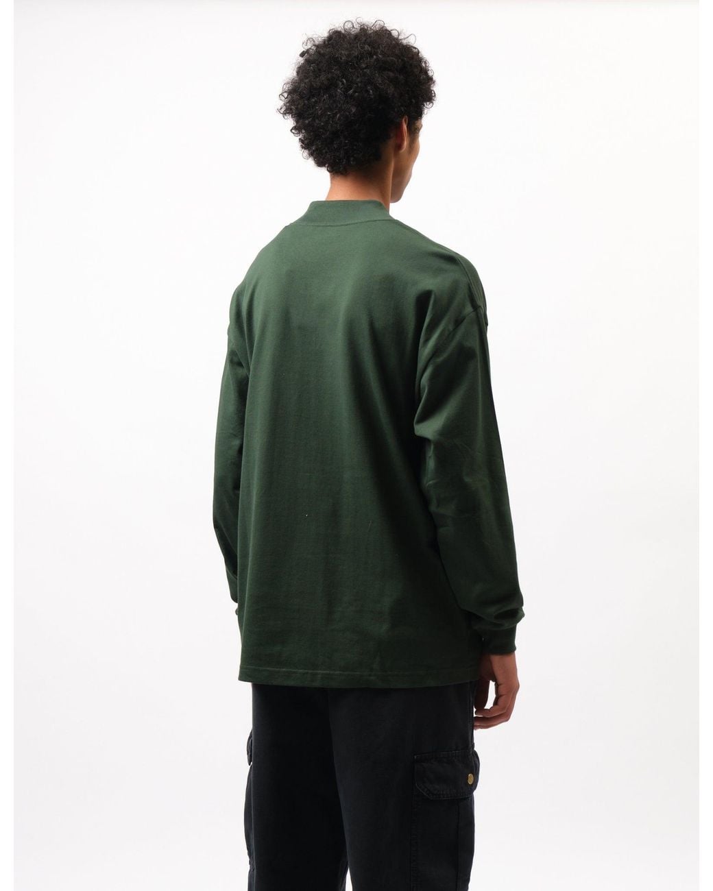 Carhartt Green Script Mockneck T-Shirt (Loose) for men