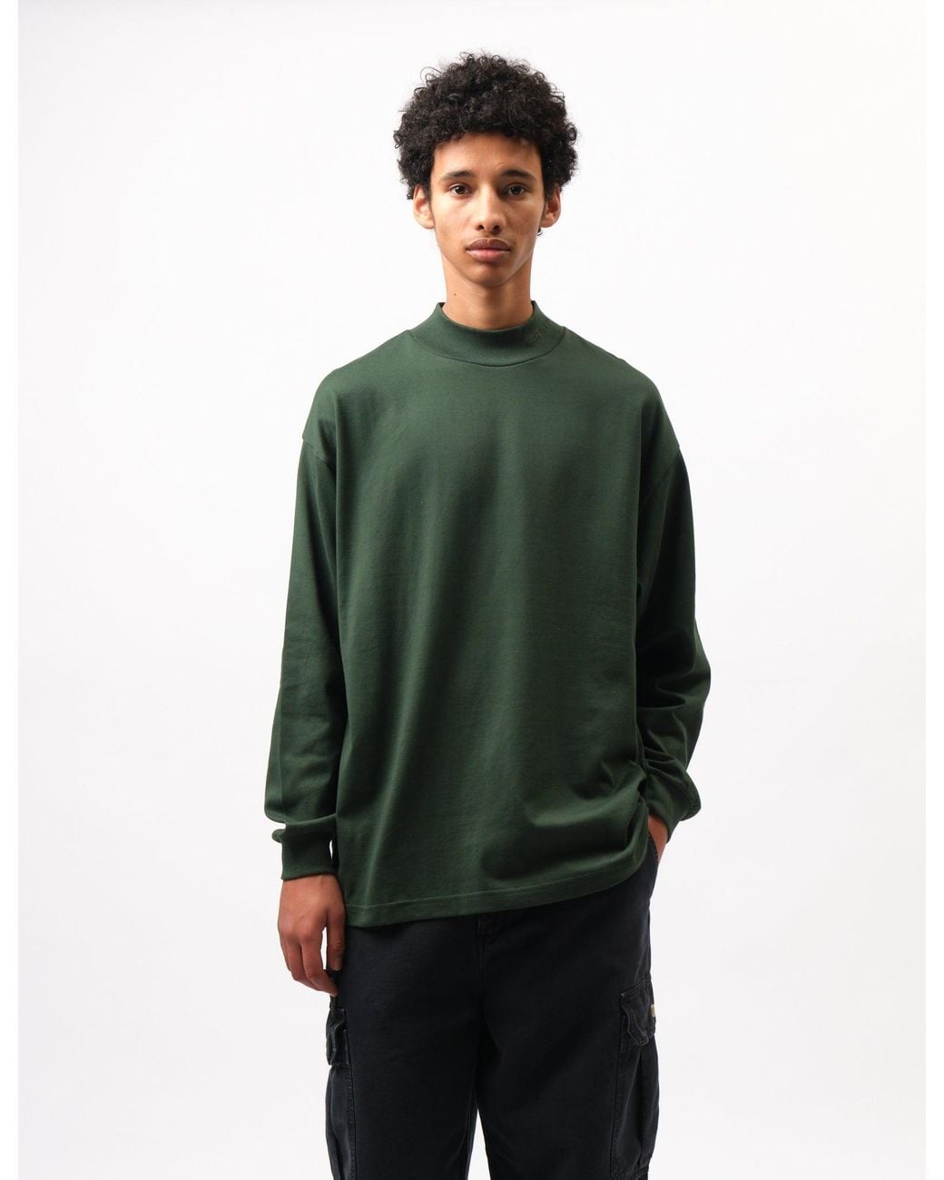 Carhartt Green Script Mockneck T-Shirt (Loose) for men