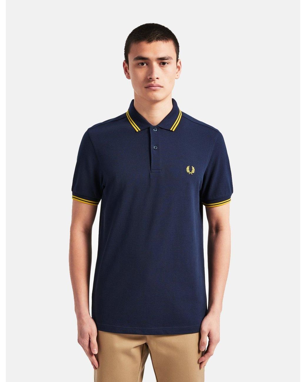 Fred Perry Cotton Twin Tipped Polo Shirt In Navy Blue Blue For Men Lyst