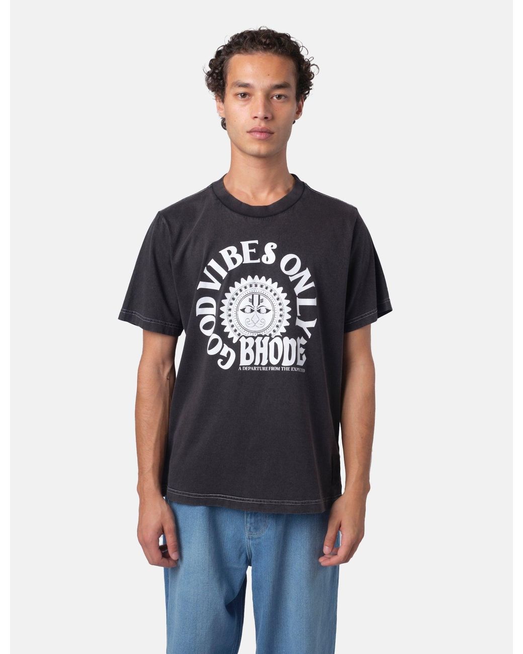 BHODE Black Good Vibes Pigment Dyed T-Shirt for men