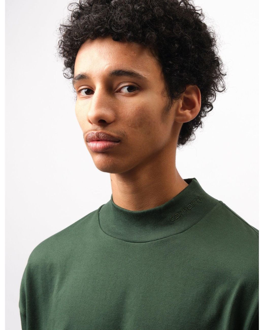 Carhartt Green Script Mockneck T-Shirt (Loose) for men