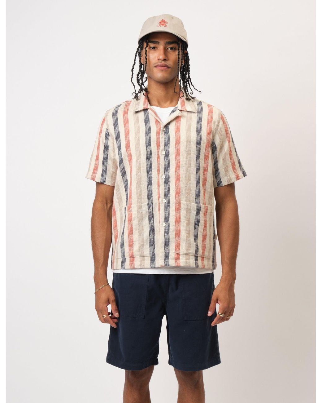 BHODE Blue Cuban Stripe Short Sleeve Shirt for men