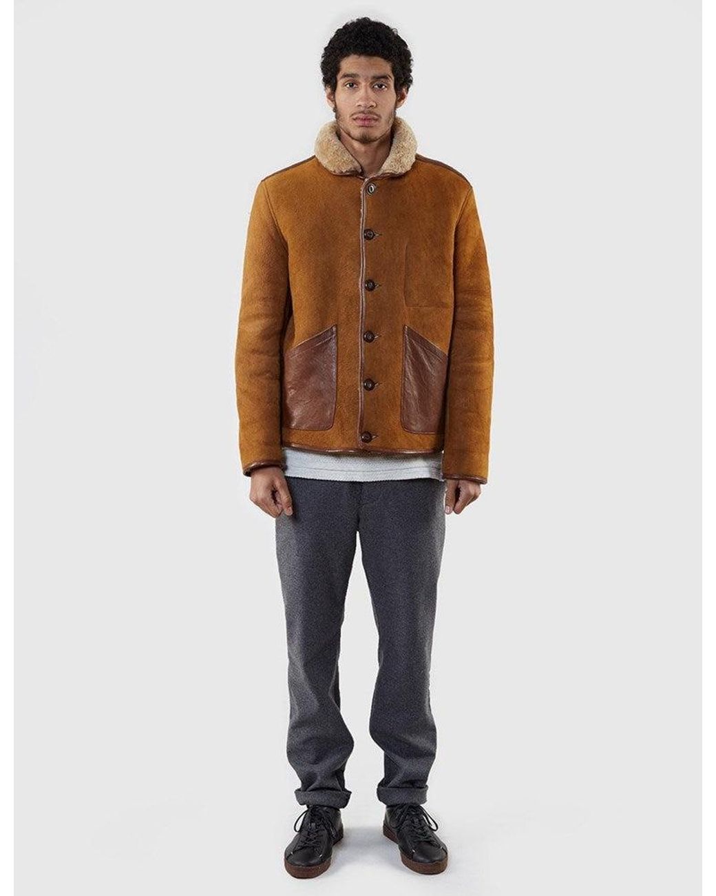 YMC Brown Brainticket Sheepskin Coat for men