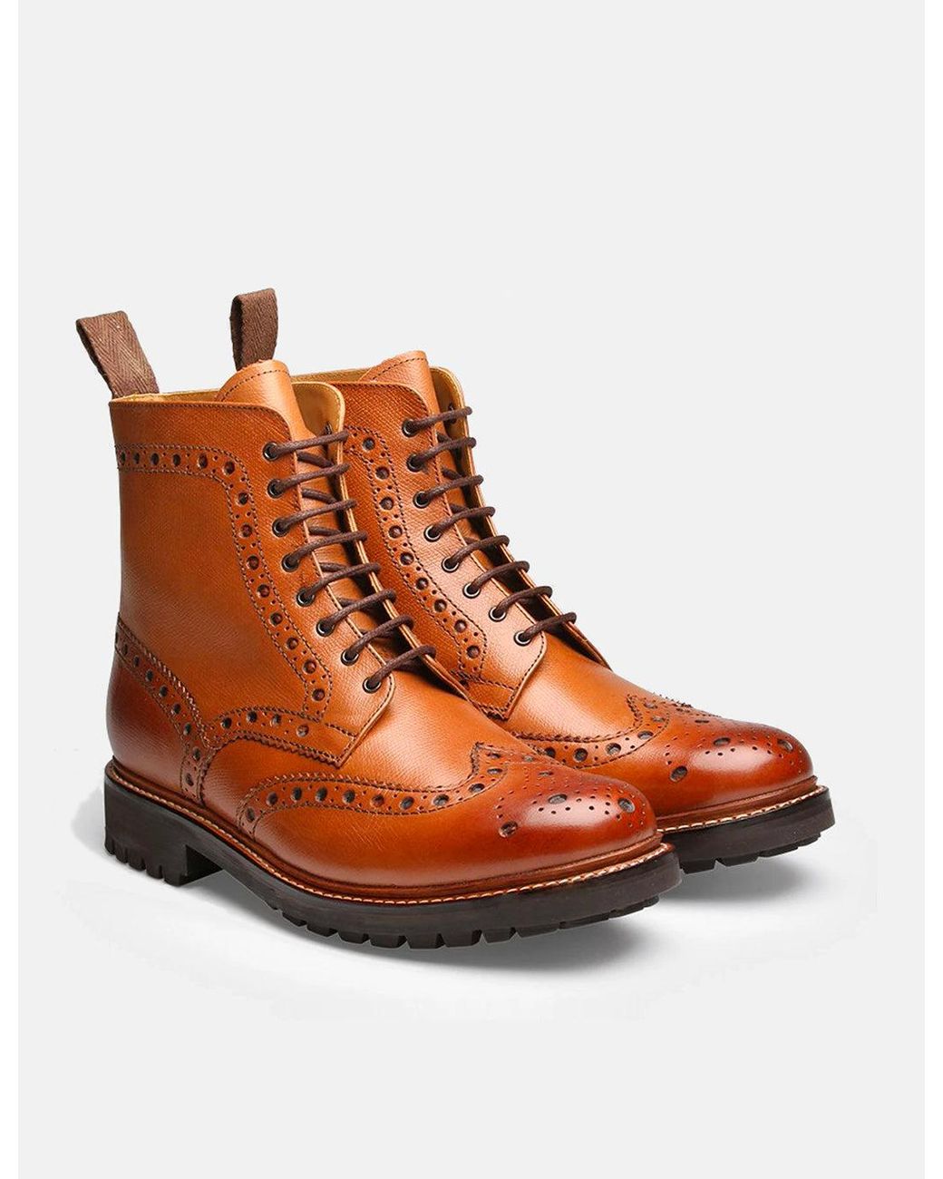 GRENSON Brown Fred Brogue Boot (Commando Sole) for men