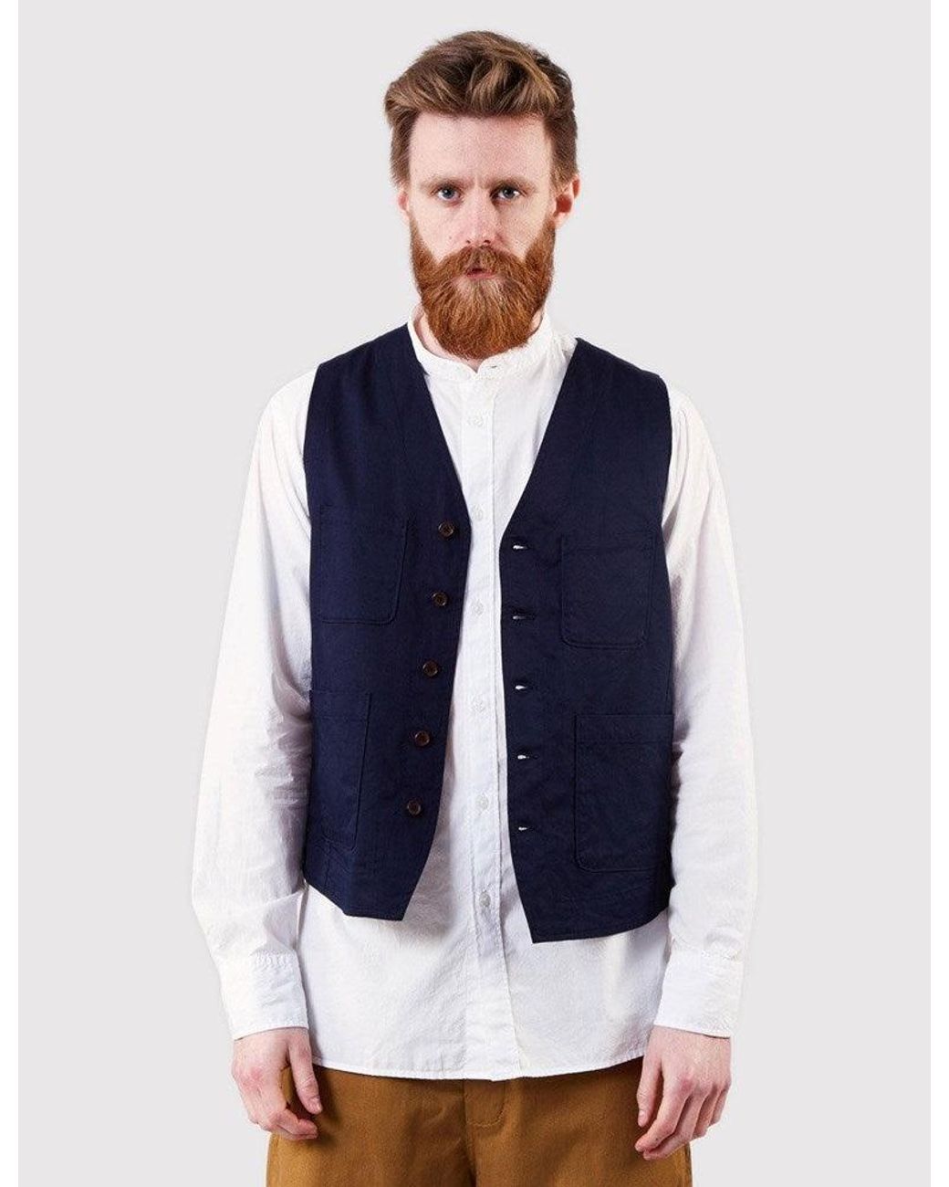 Universal Works Blue Work Waistcoat for men