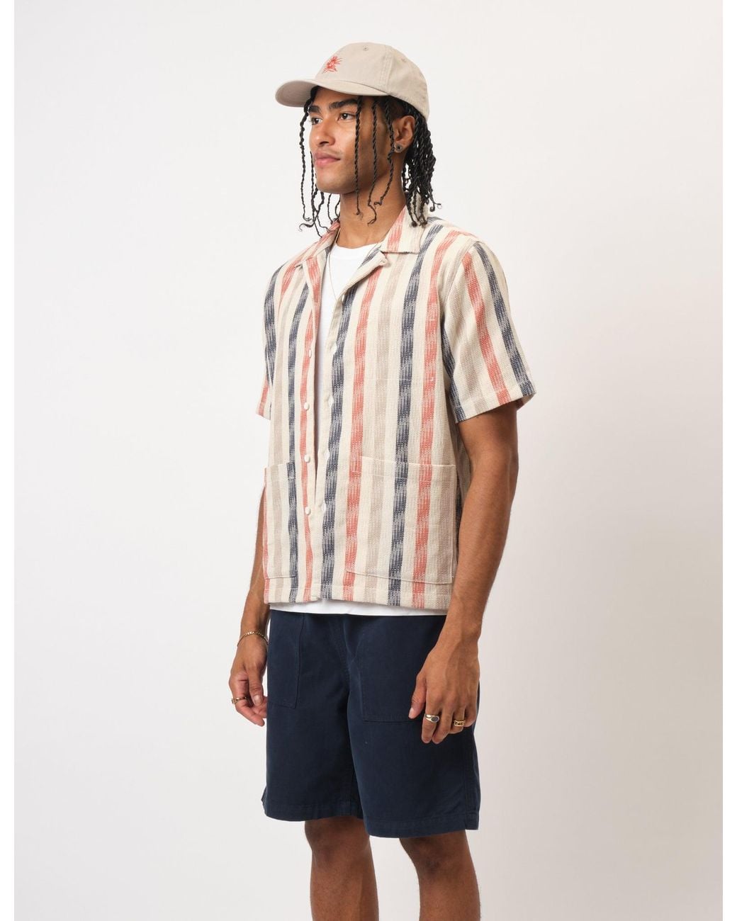 BHODE Blue Cuban Stripe Short Sleeve Shirt for men