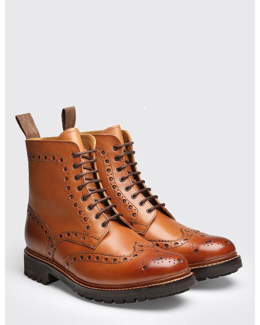 GRENSON Brown Fred Brogue Boot (Commando Sole) for men