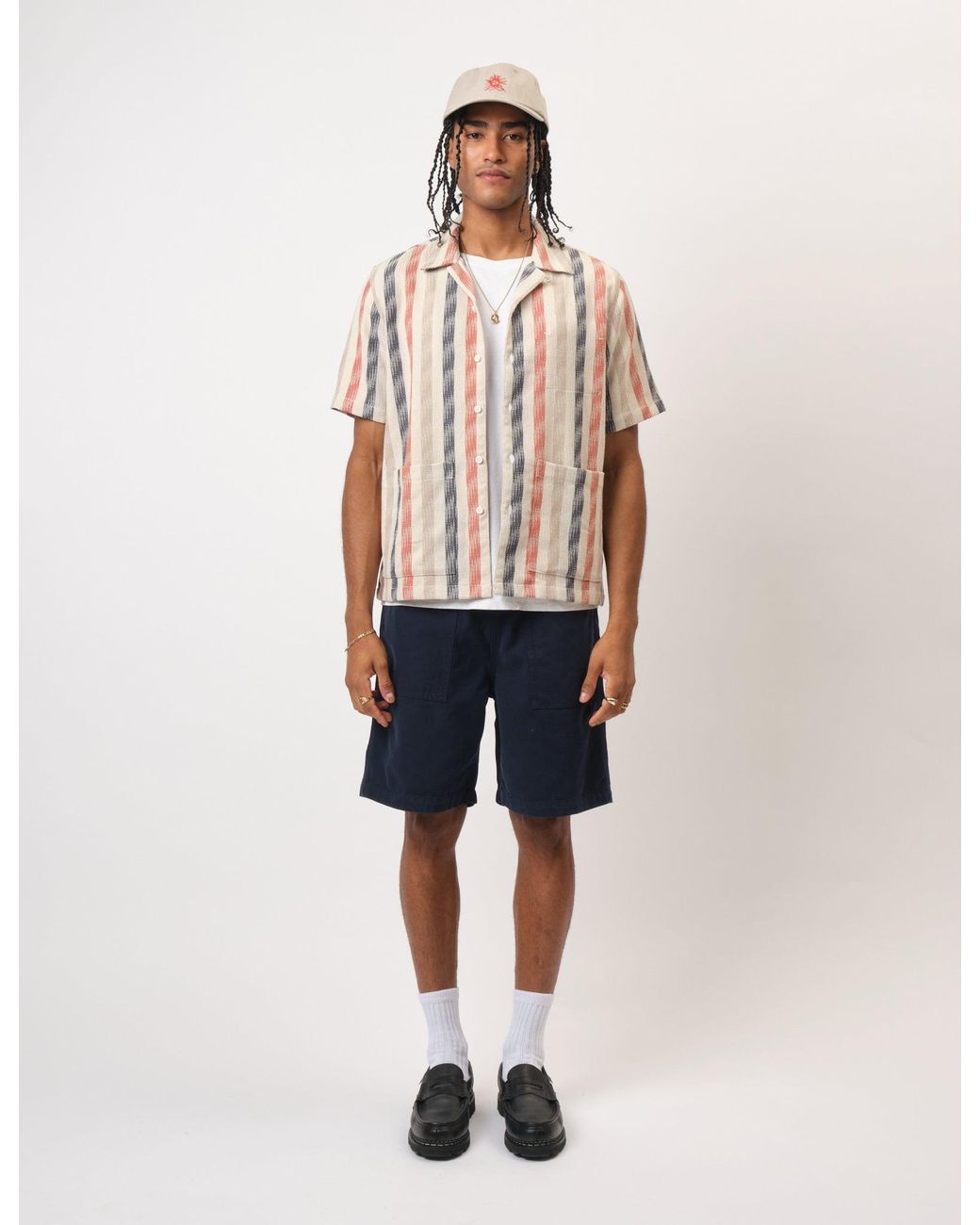 BHODE Blue Cuban Stripe Short Sleeve Shirt for men