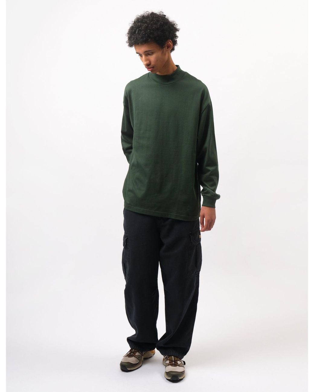 Carhartt Green Script Mockneck T-Shirt (Loose) for men