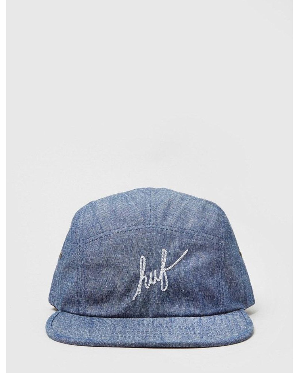 Huf Blue Crosshatch Chambray Script Volley Cap for men