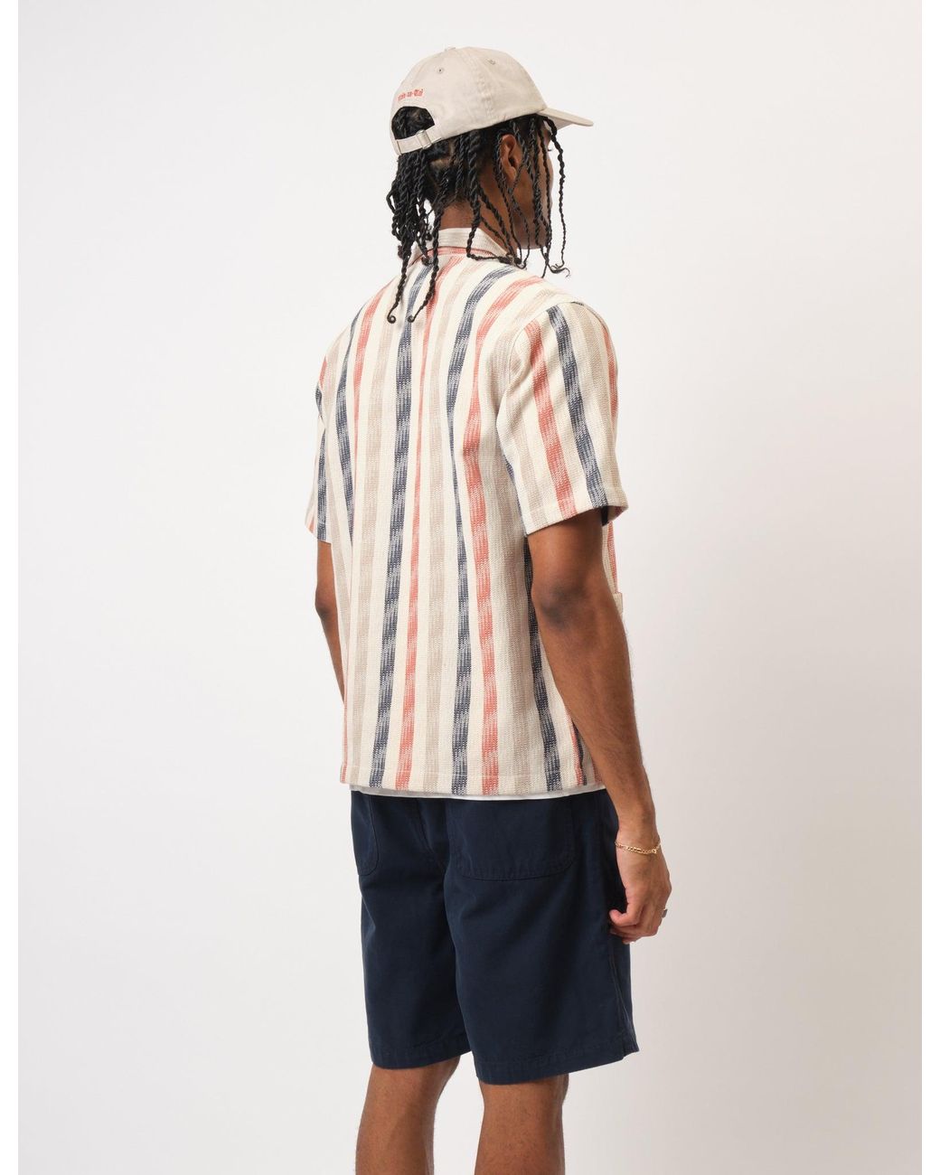 BHODE Blue Cuban Stripe Short Sleeve Shirt for men