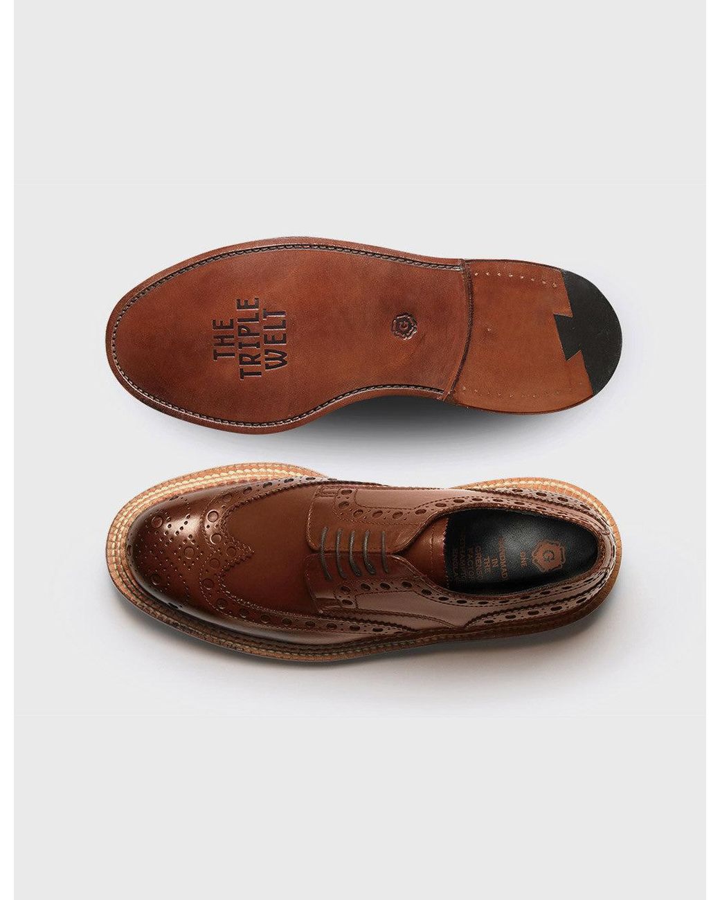 GRENSON Brown Archie Triple Welt Alpine Grain Brogue for men