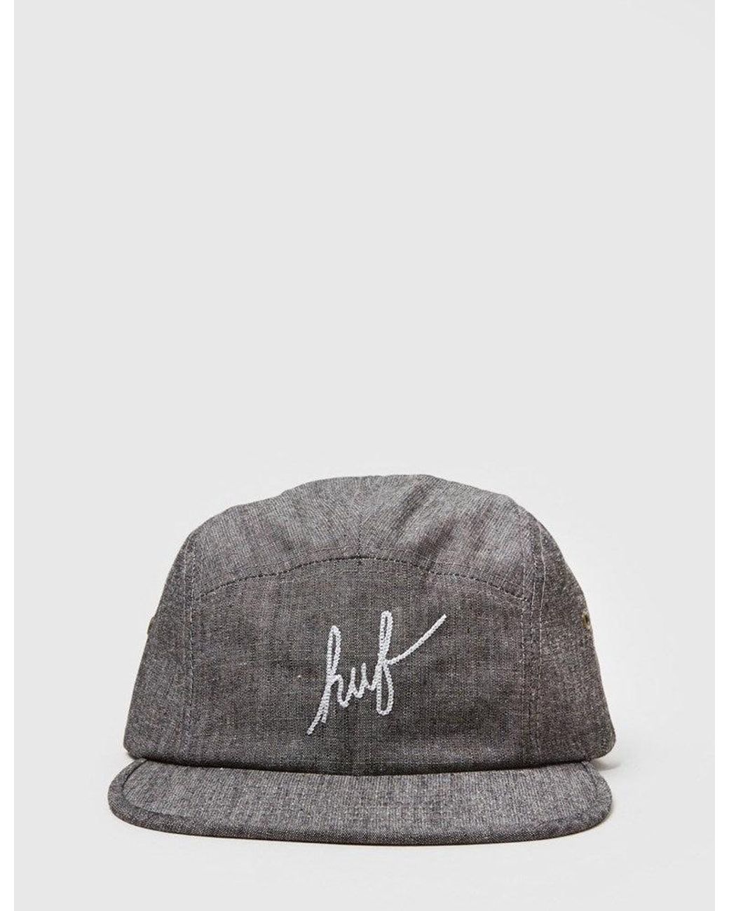 Huf Gray Crosshatch Chambray Script Volley Cap for men