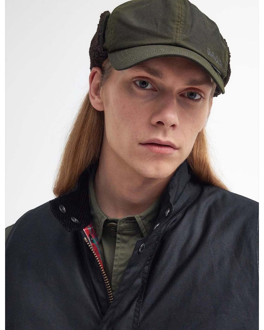 Barbour Black X Baracuta Wax Ear Flap Cap for men