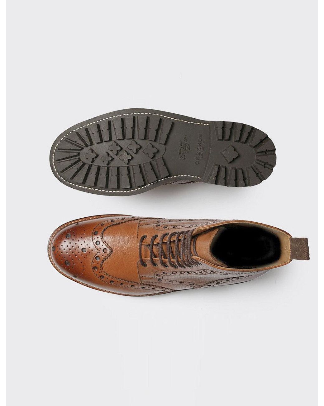 GRENSON Brown Fred Brogue Boot (Commando Sole) for men