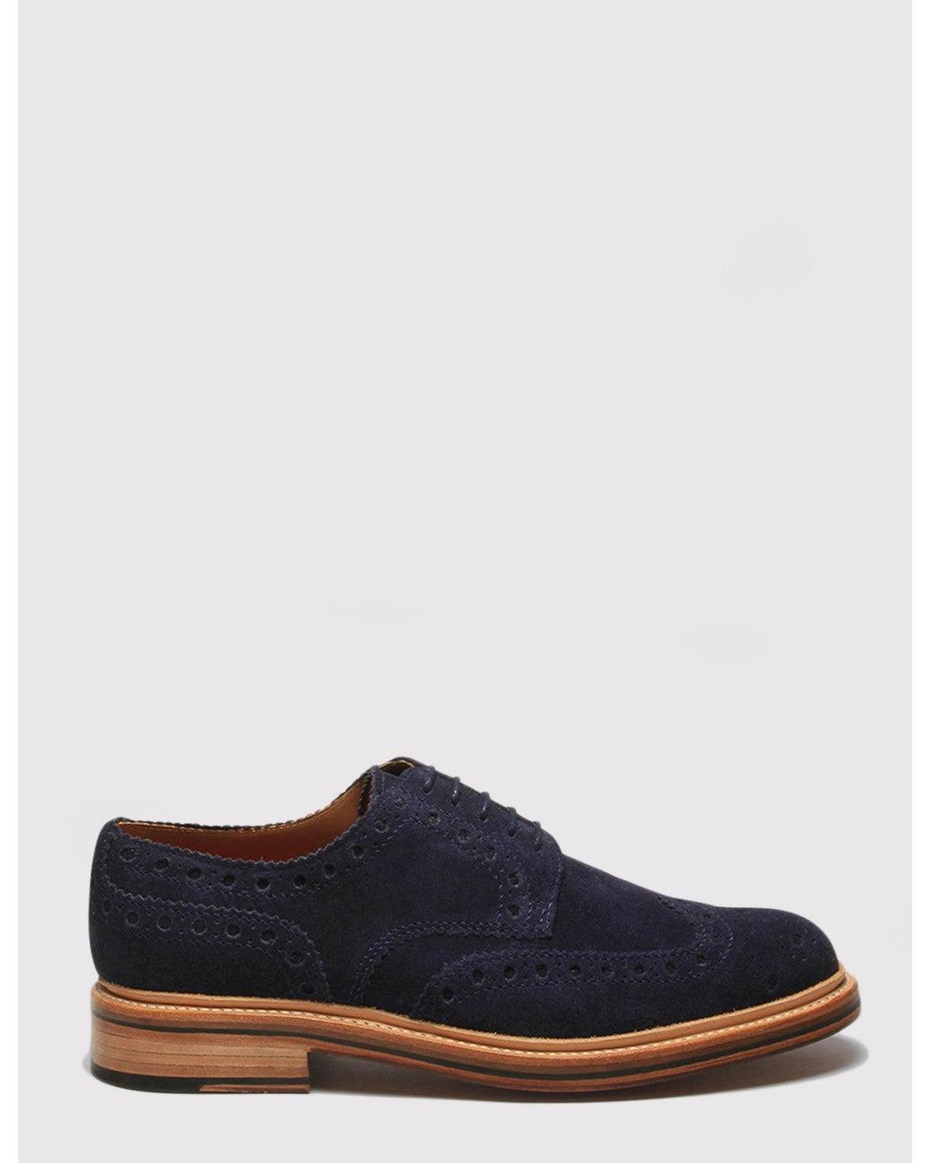 GRENSON Blue Archie Brogue Suede Shoes for men