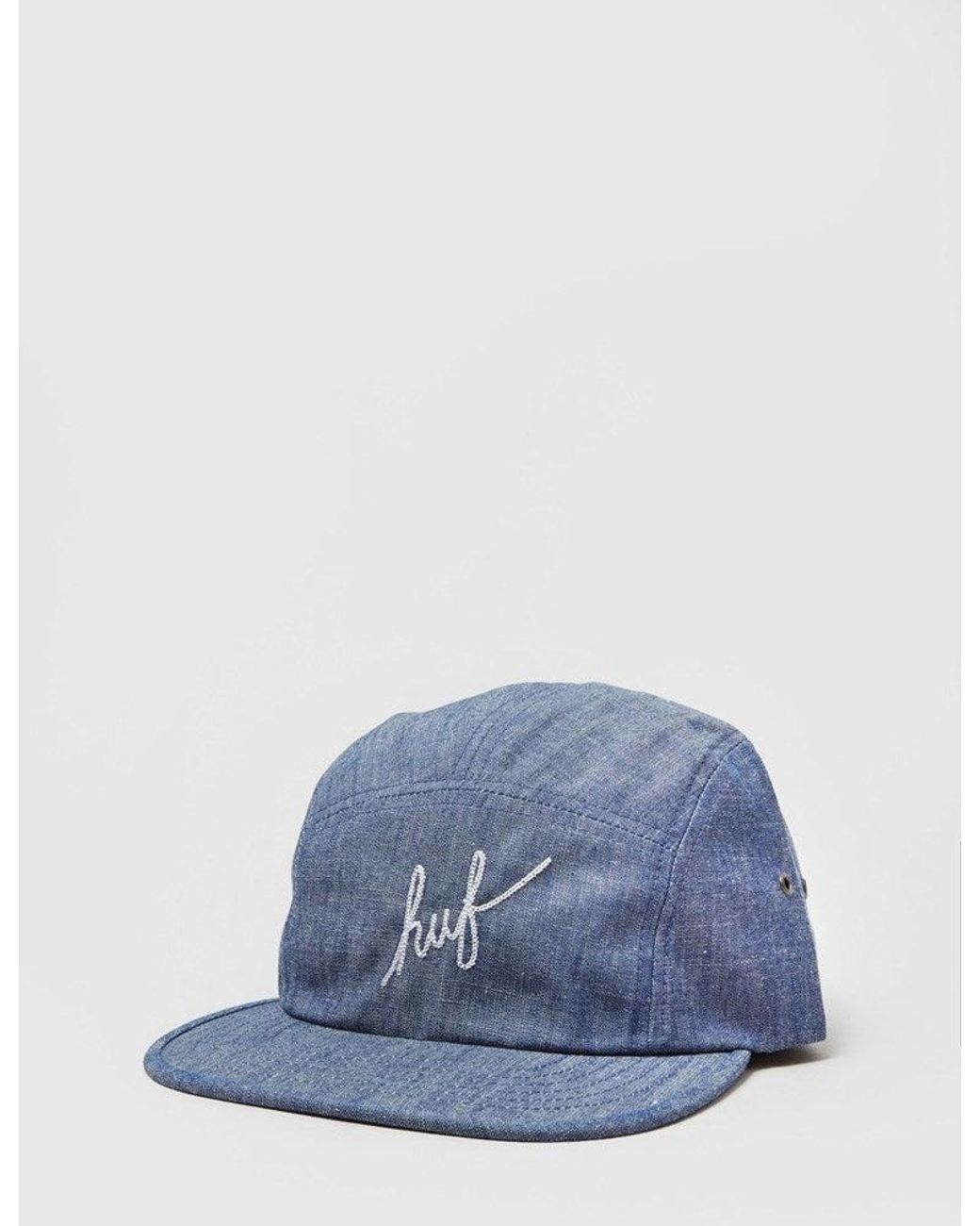 Huf Blue Crosshatch Chambray Script Volley Cap for men
