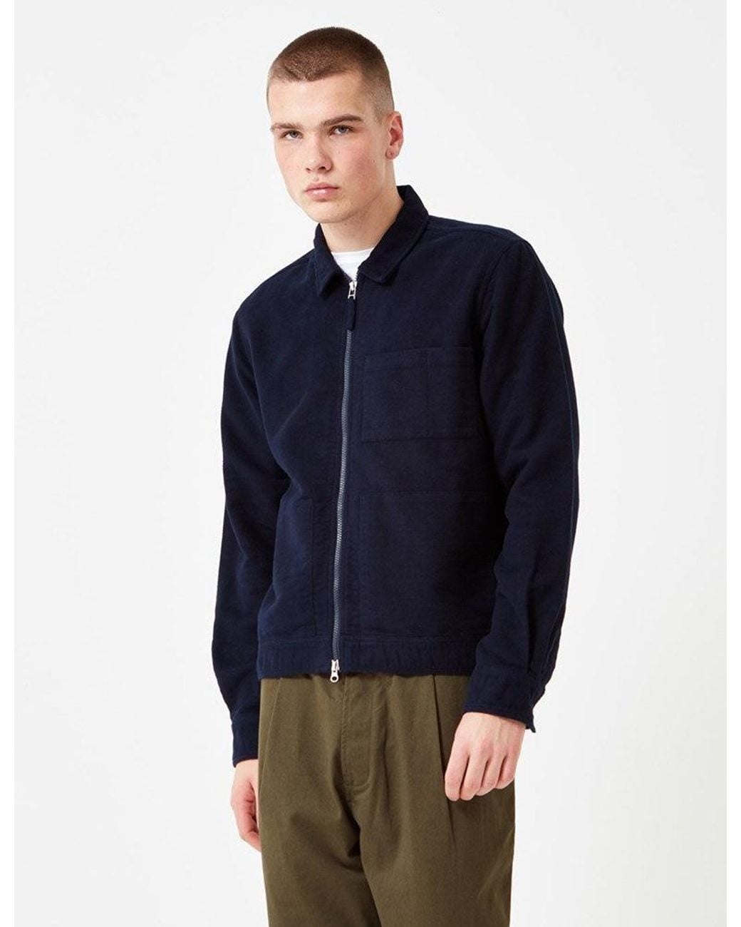 Universal Works Blue Zip Uniform Moleskin Jacket for men