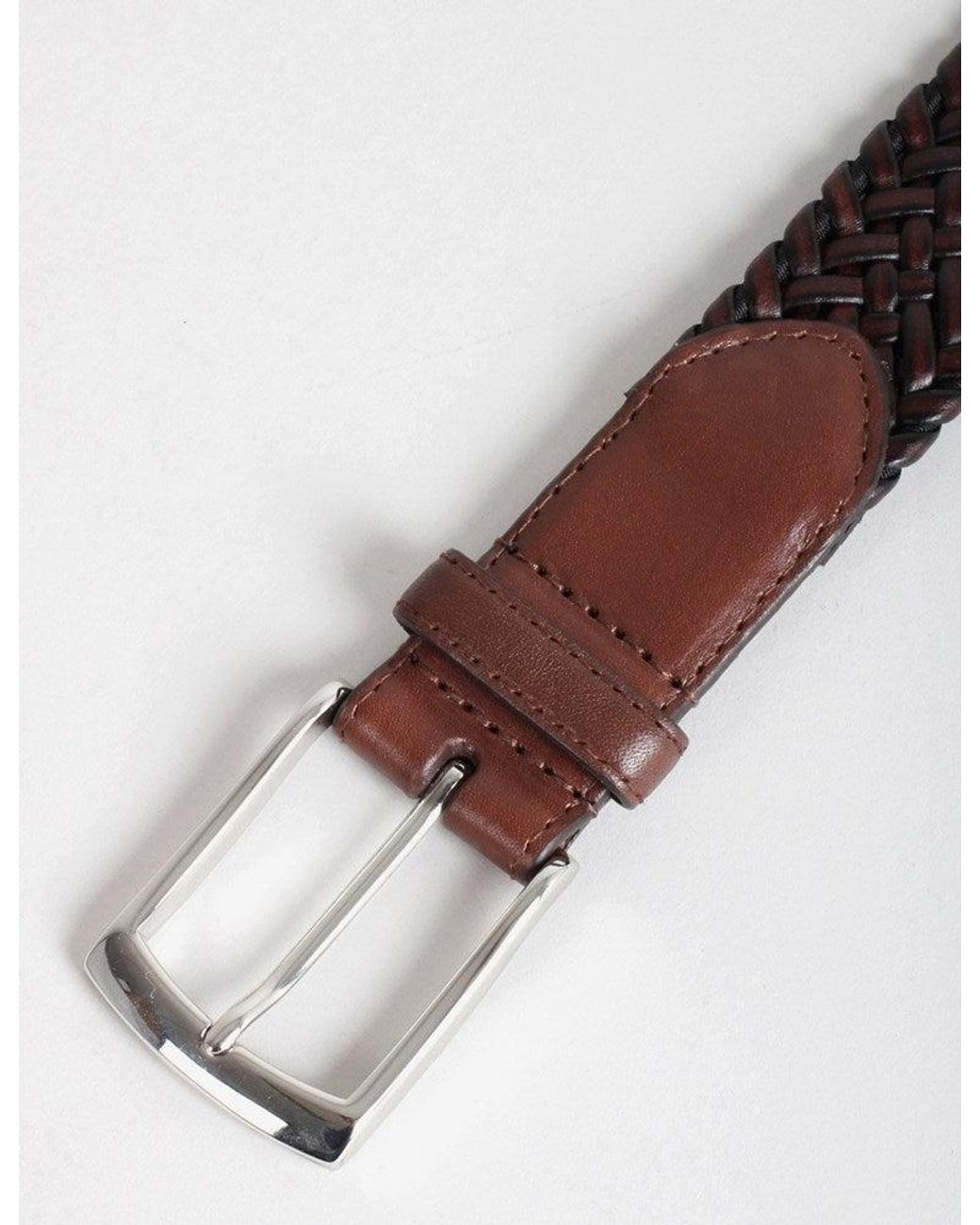 Dents Brown Plaited Leather Belt for men