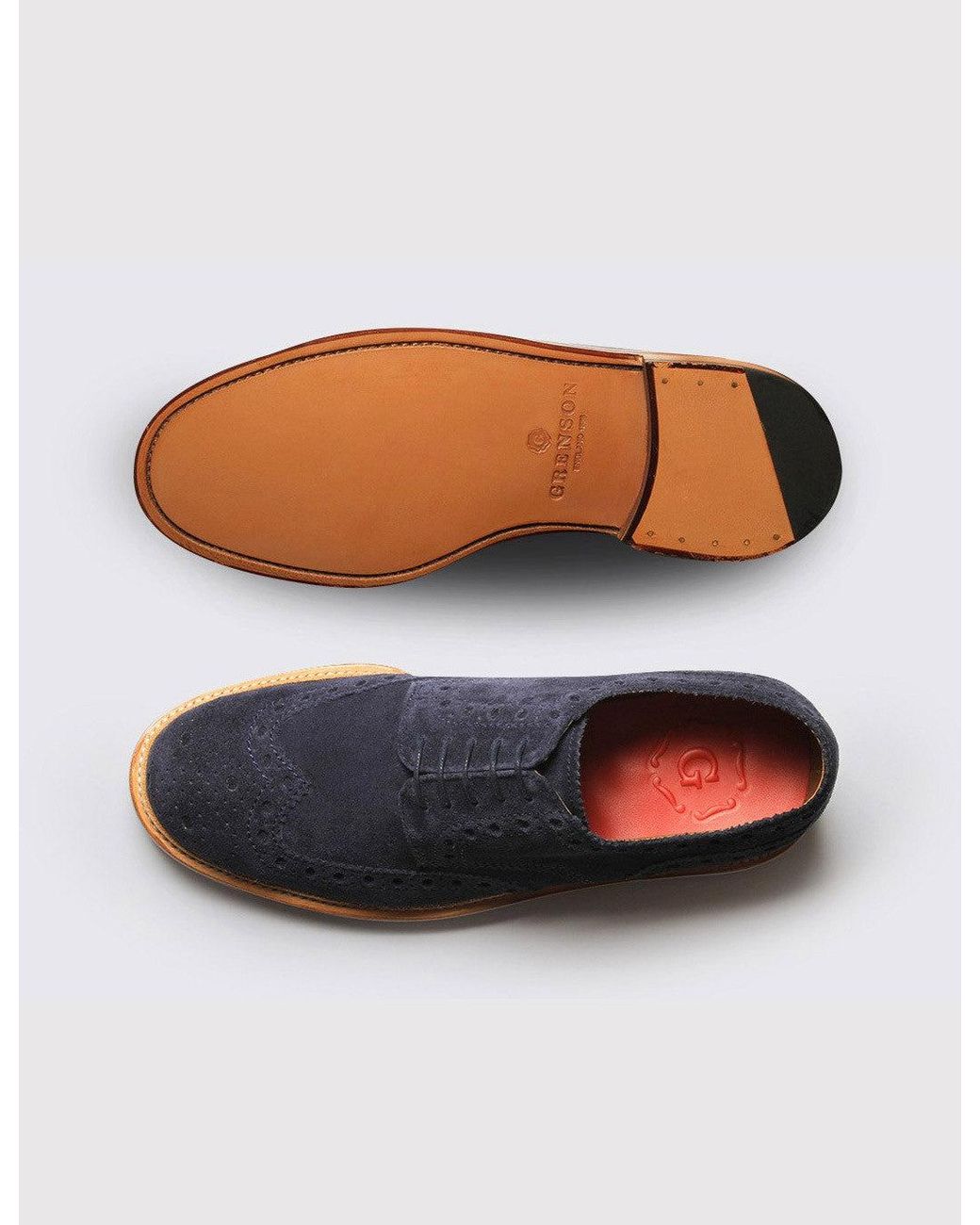GRENSON Blue Archie Brogue Suede Shoes for men