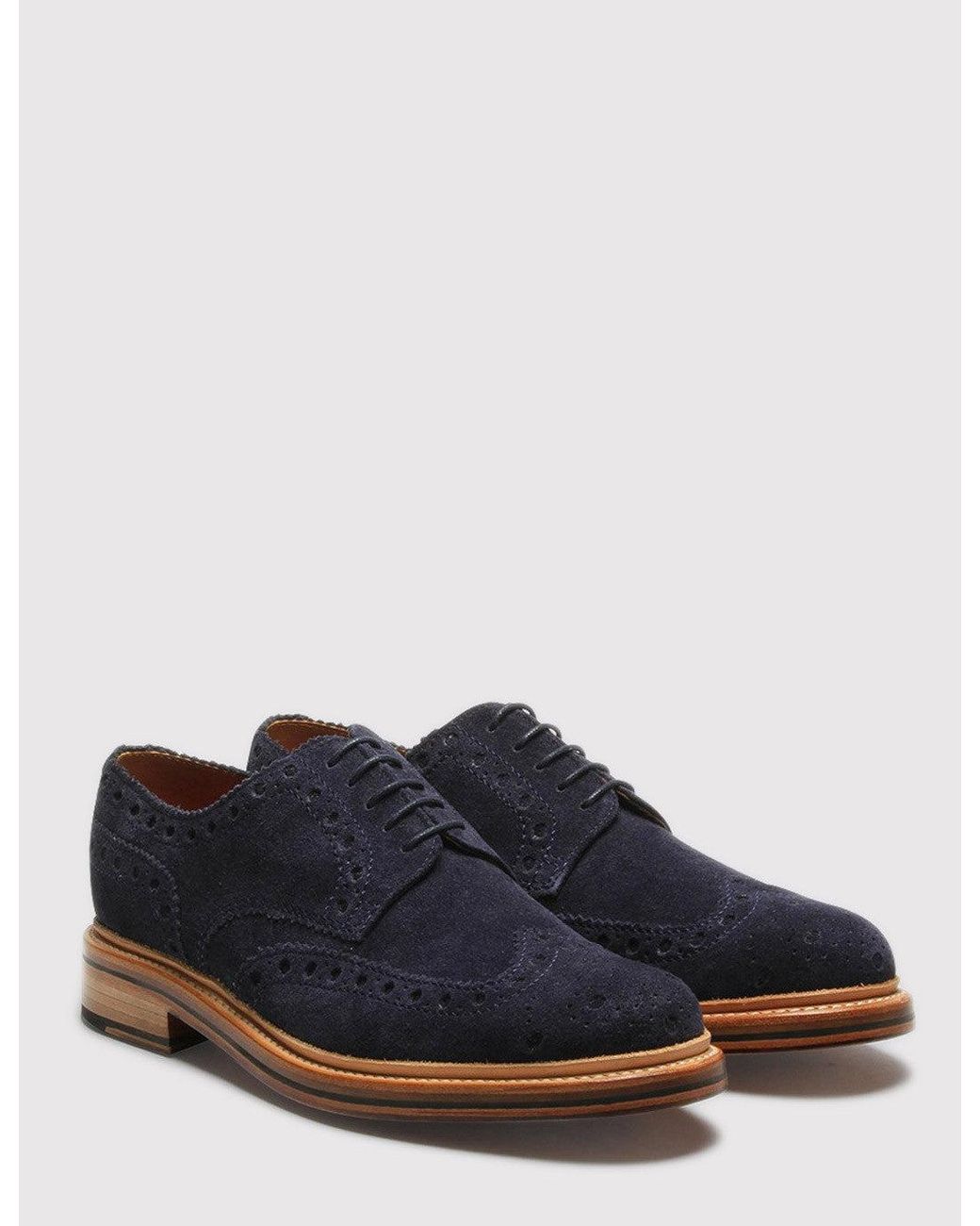 GRENSON Blue Archie Brogue Suede Shoes for men