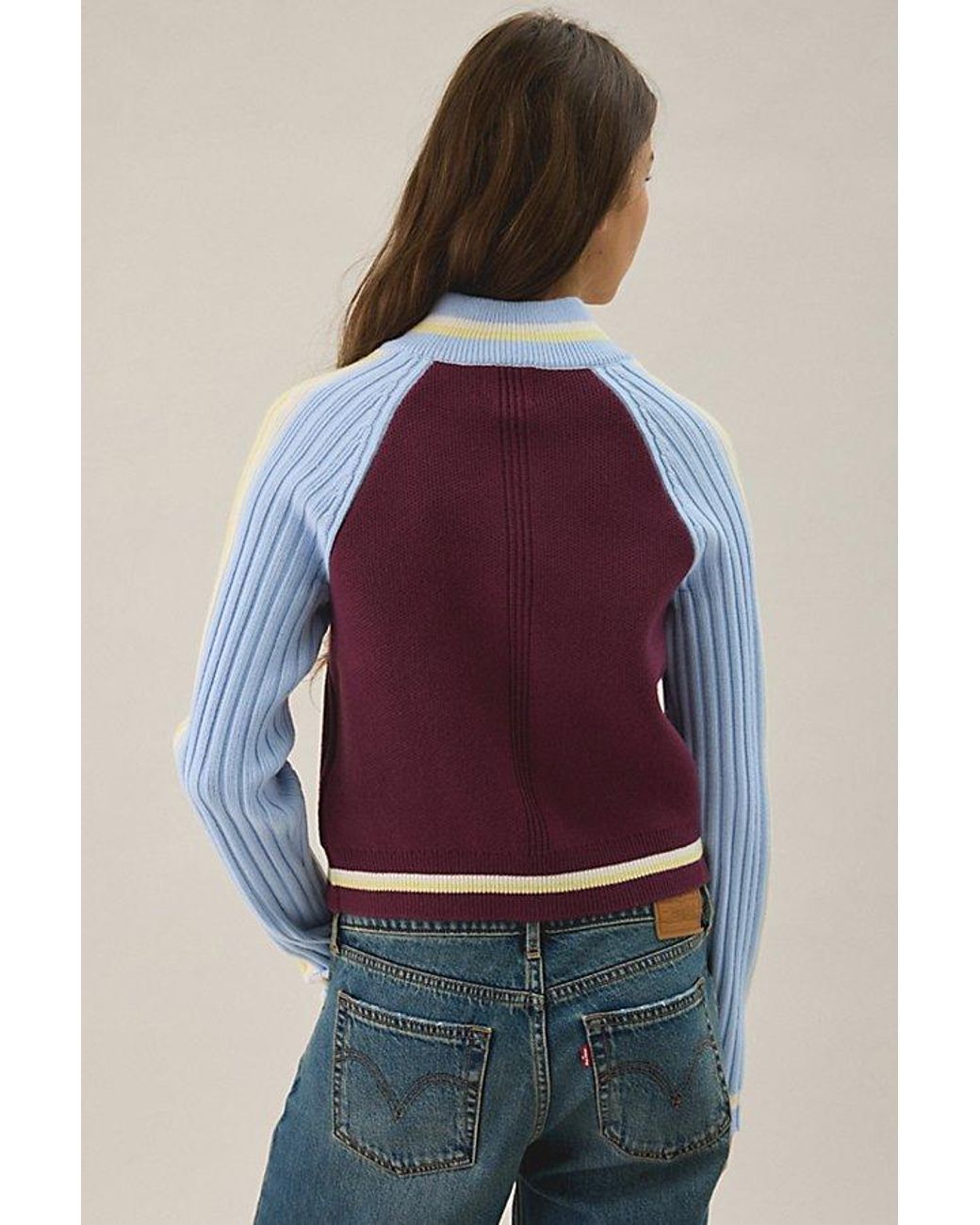 BDG Blue Ruby Ribbed Knit Mockneck Zip-Up Cardigan