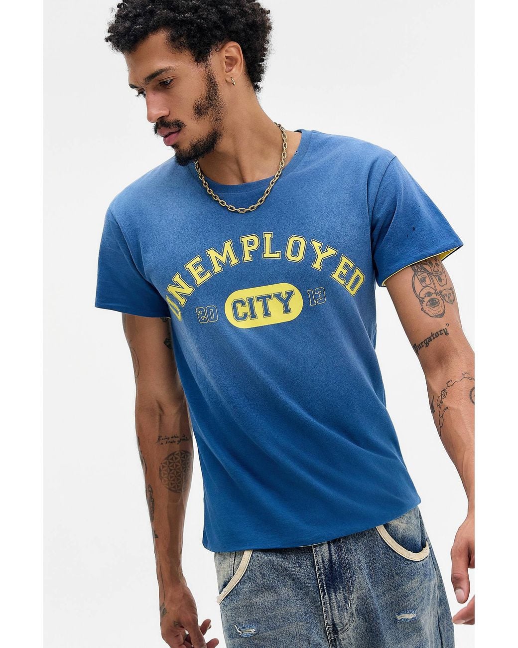 Jaded London Blue Reversible Varsity Graphic Tee Small At Urban Outfitters for men