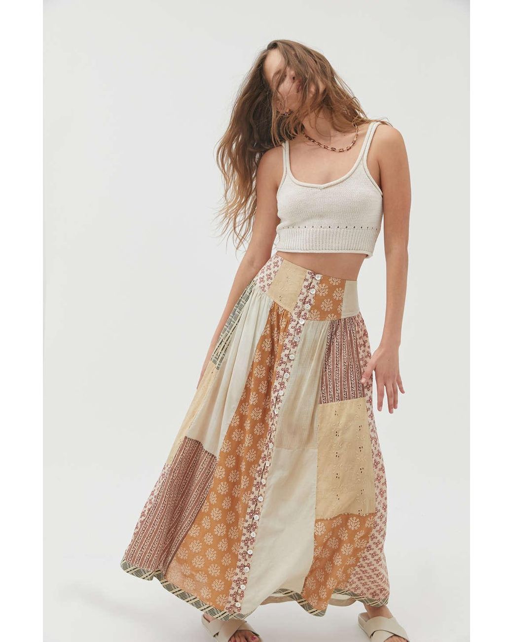 Urban Outfitters Uo Andie Patchwork Button-front Maxi Skirt | Lyst