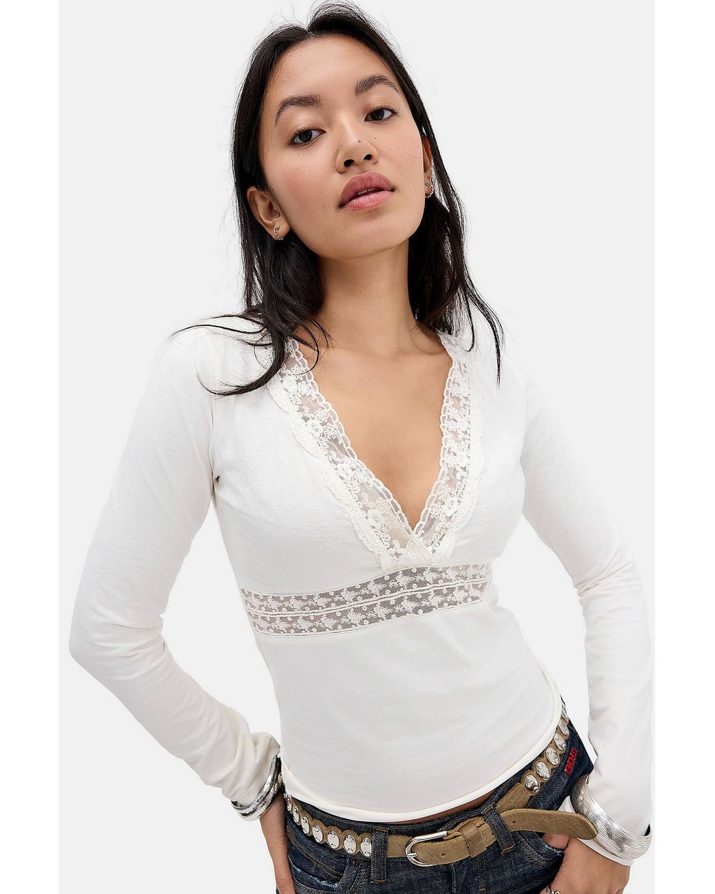 Kimchi Blue White Mary Woven Blouse