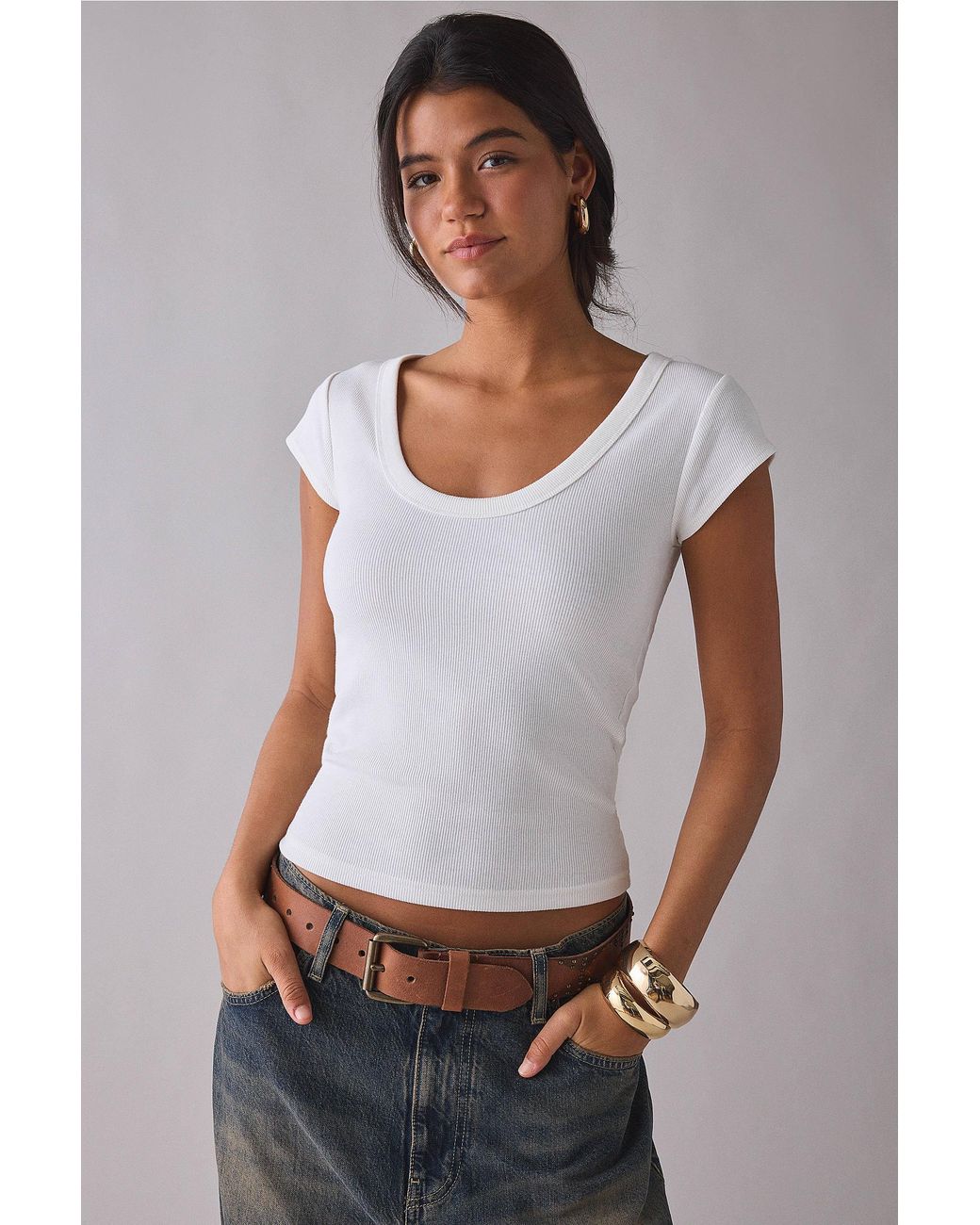 BDG Gray Off Duty Rib Short Sleeve T-shirt