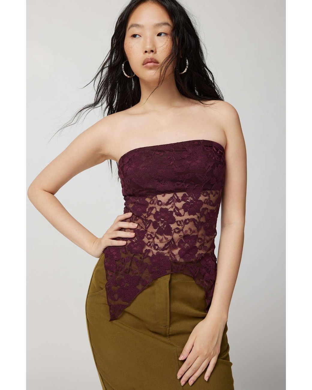 Urban Renewal Remnants Witchy Lace Tube Top In Purple,at Urban Outfitters  in Red