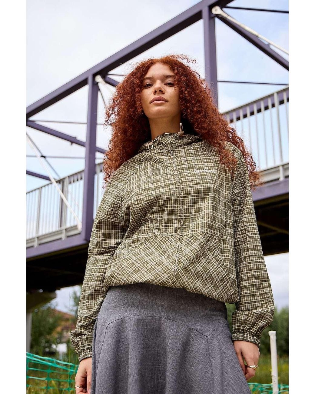 Check Shell Jacket iets frans... Carter Check Water Resistant Shell Jacket in Brown | Lyst UK