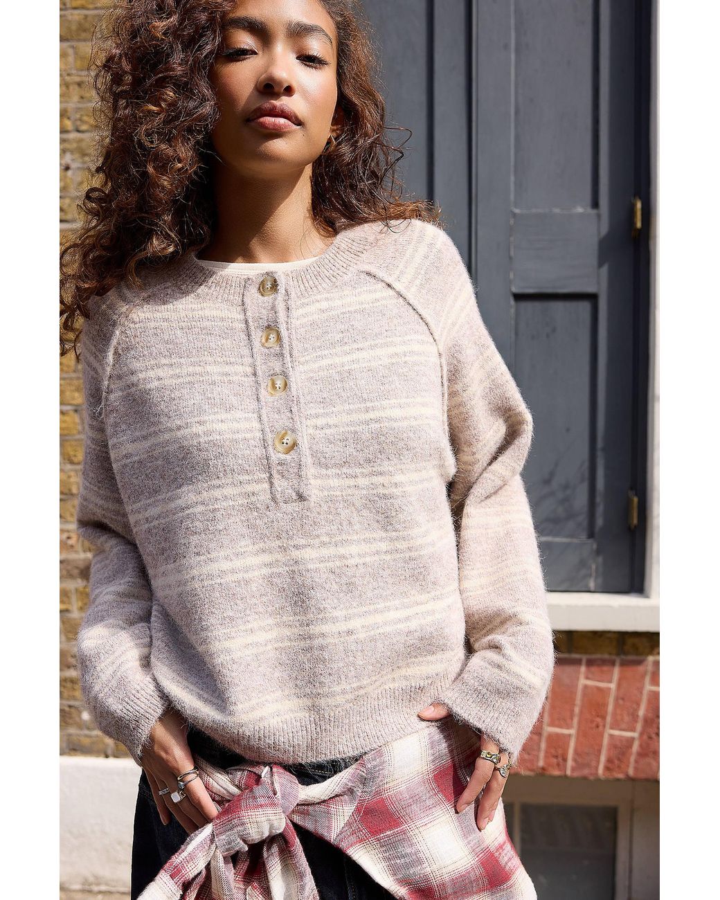 BDG Multicolor Henley Striped Jumper