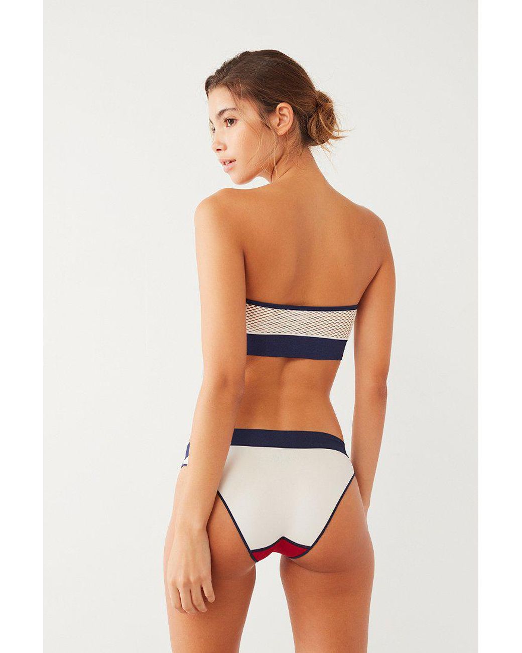 TOMMY HILFIGER Bandeau swimsuit in white/ blue/ green