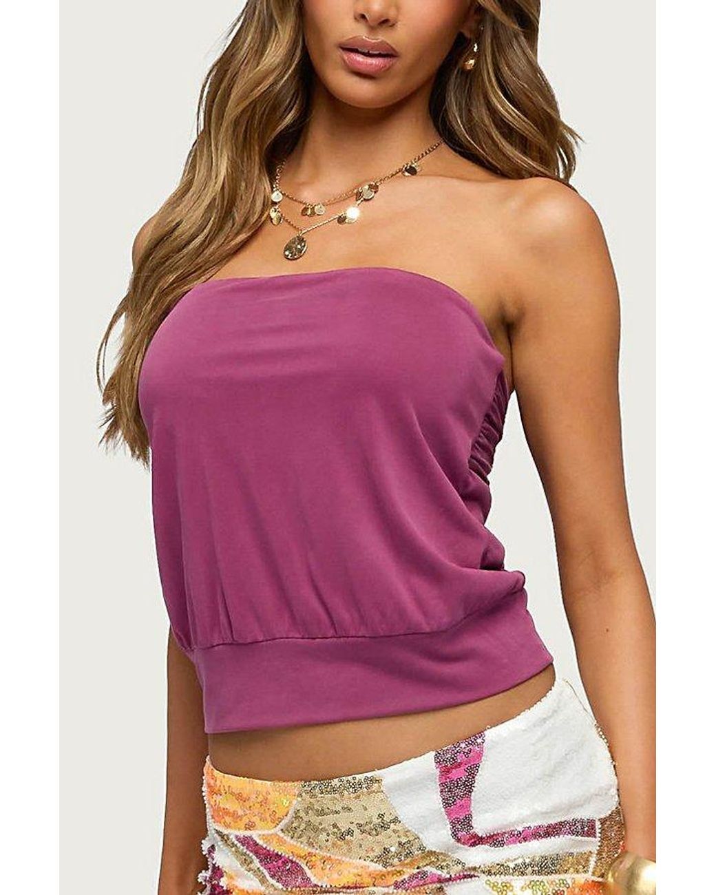 Edikted Lanah Back Cutout Strapless Top in Purple | Lyst