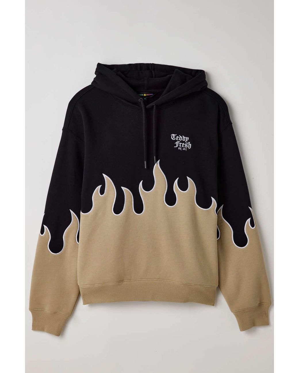 Teddy Fresh Applique Flames Hoodie Sweatshirt in Black