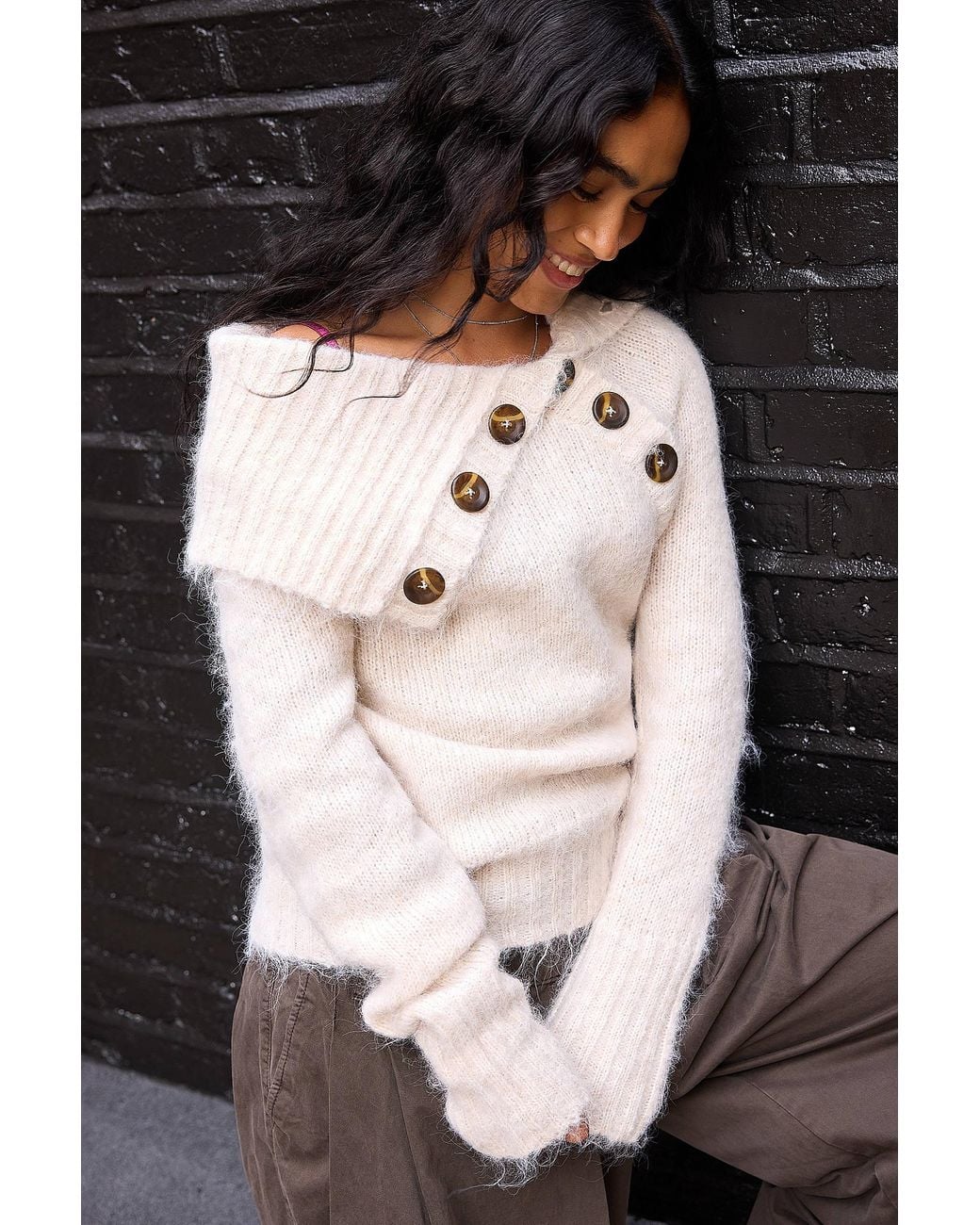 BDG Black Toto Asymmetric Button Jumper
