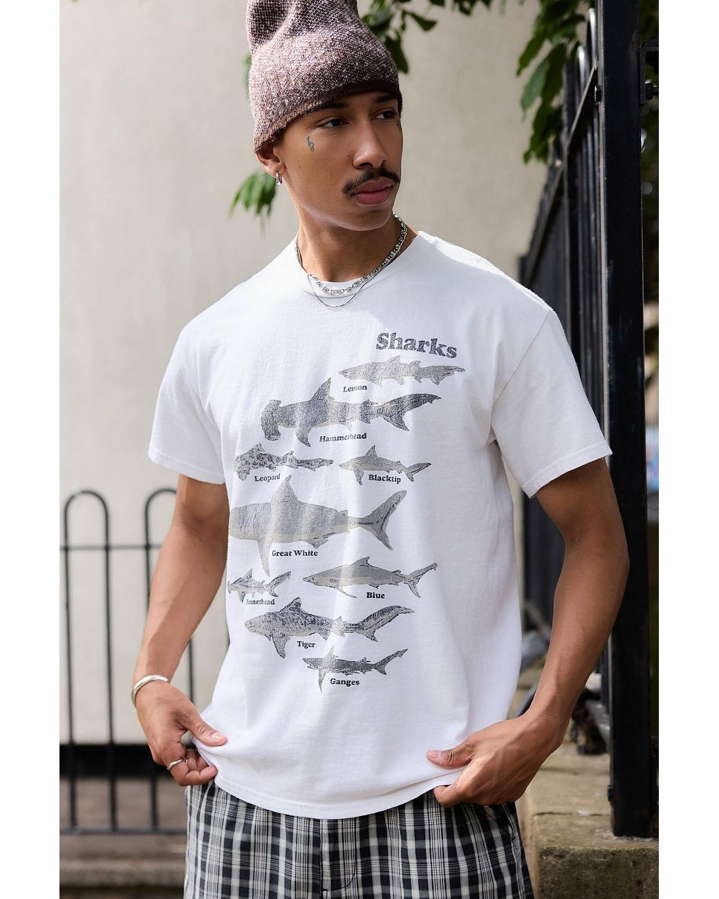 Urban Outfitters Uo White Sharks T-shirt for men