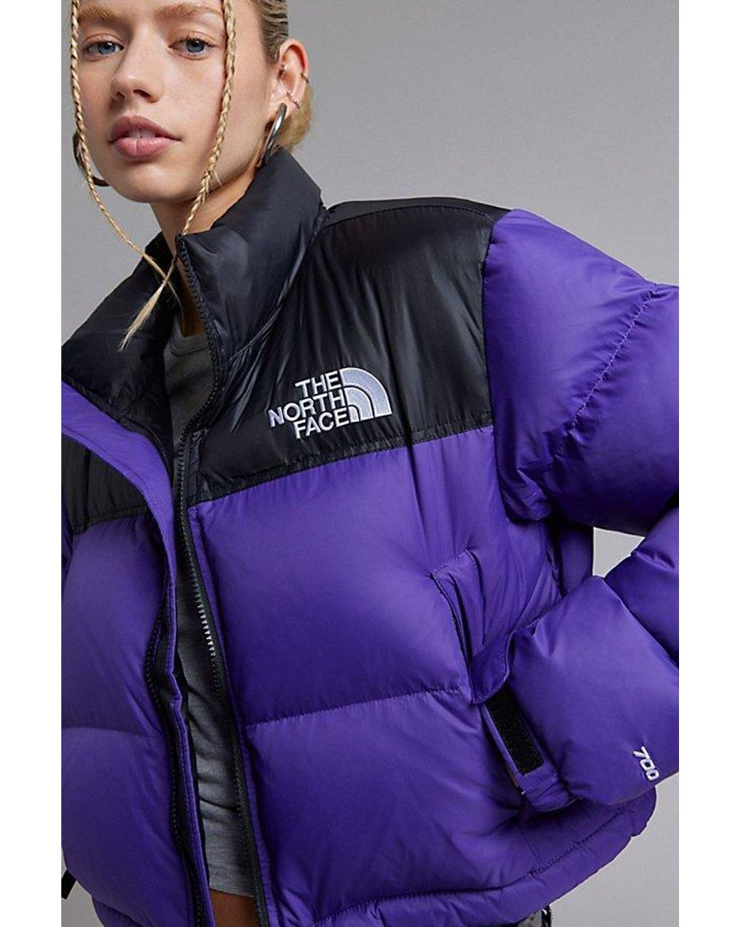 The North Face Nuptse Cropped Puffer Jacket in Purple | Lyst