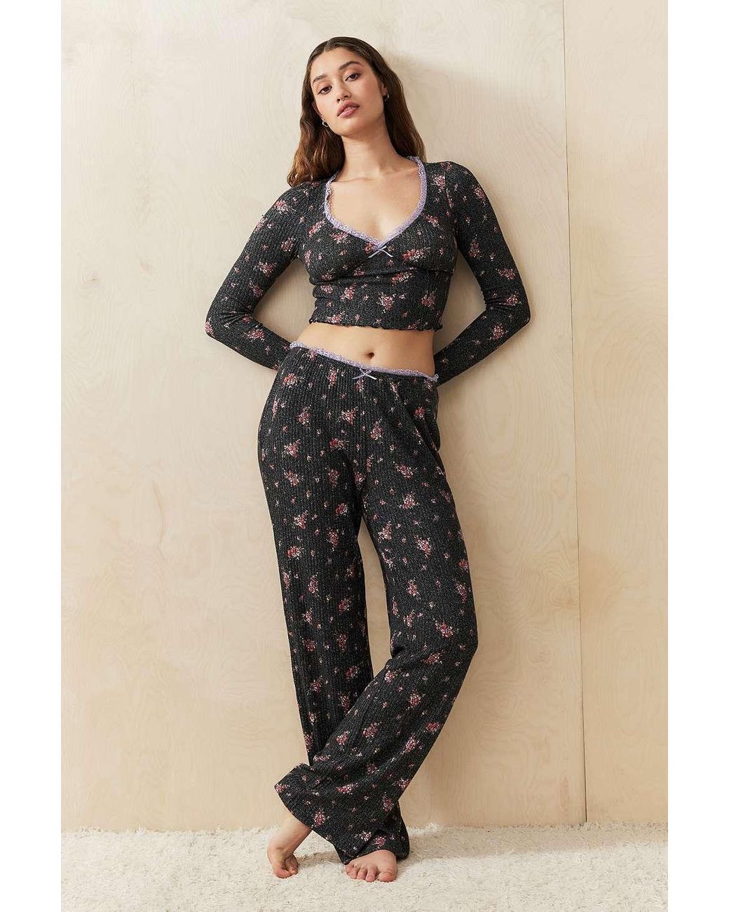 Out From Under Ribbed Wide Leg Lounge Pants in Black Lyst UK