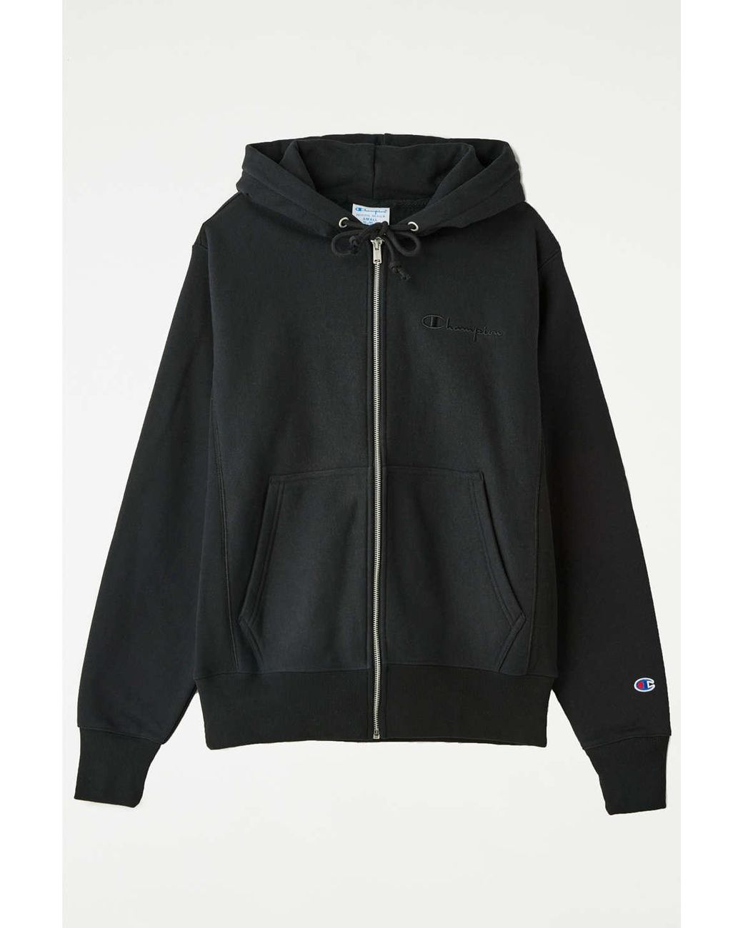 Champion Uo Exclusive Reverse Weave Full Zip Hoodie Sweatshirt In Black At Urban Outfitters Lyst